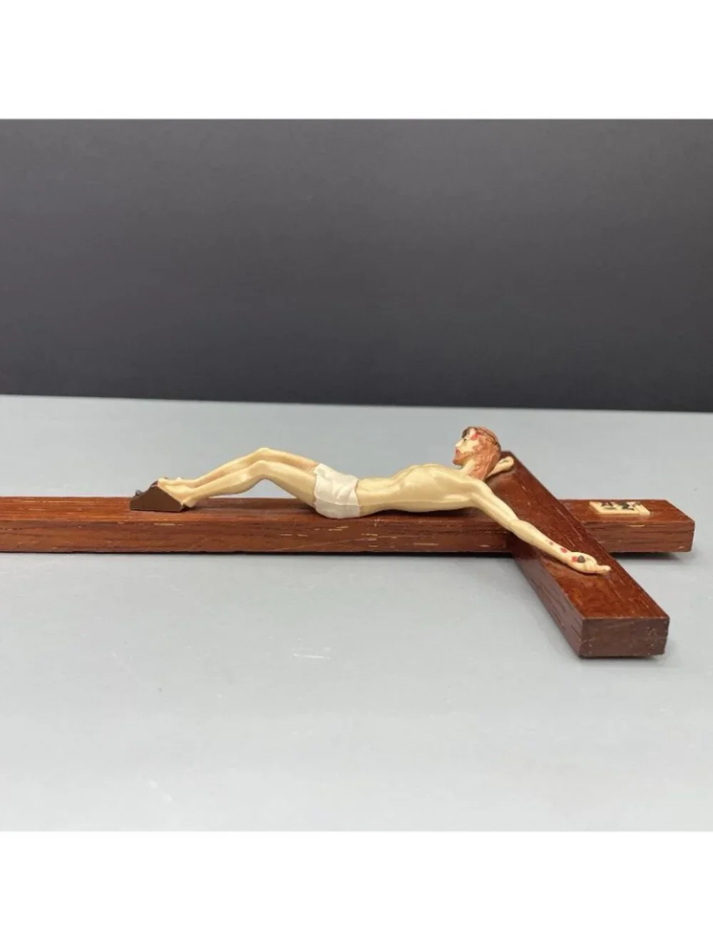 Vintage INRI Wooden Crucifix Wood Cross Jesus Religious MCM Wall Hanging 10”